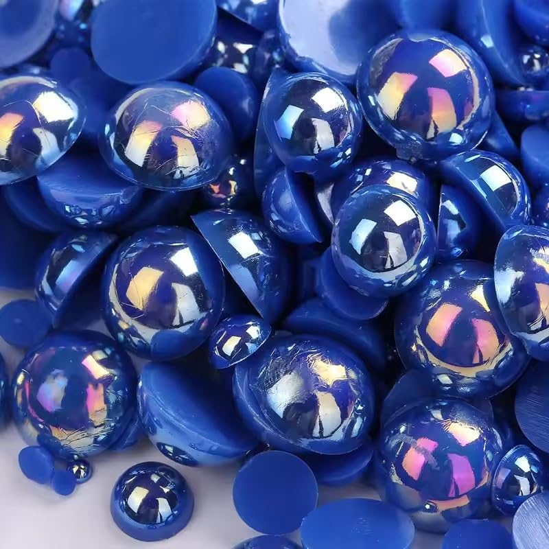 VADQZA 1000PCS Mixed Sizes 3/4/5/6/8/10mm Flatback Half Round Pearls Gems for Crafting, AB Color Pearl Beads Stones for Crafts Jewelry Clothes Shoes Dress Nail Art Making Embellishments (Sapphire Blue AB) - Image 1